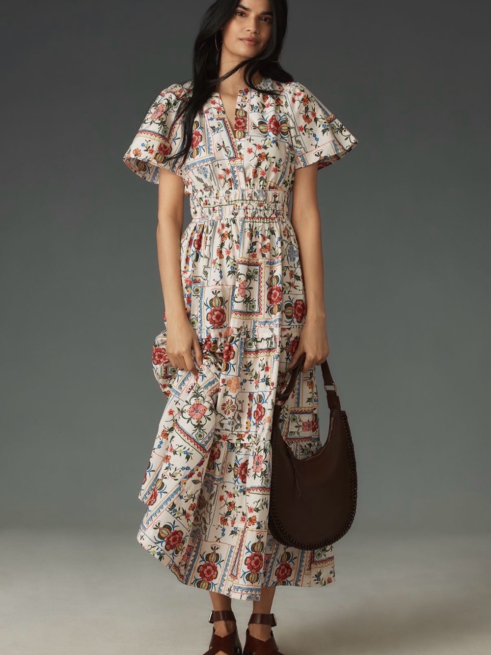 Anthropologie Petite S Somerset Maxi Dress - Ivory Tile Print